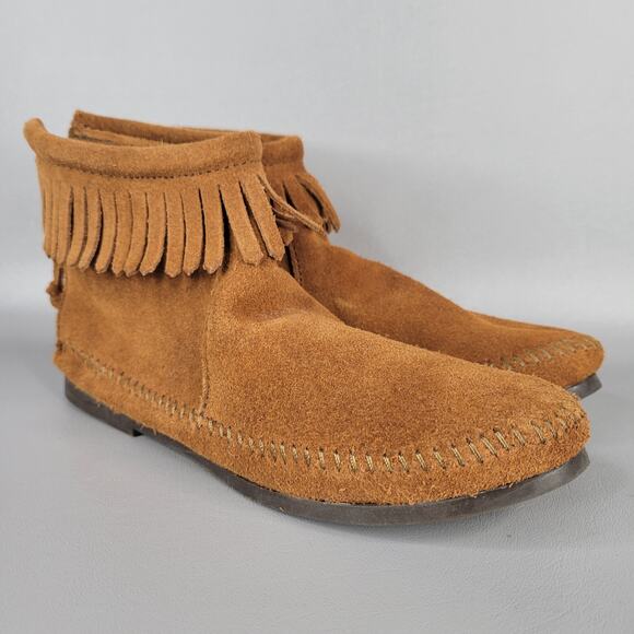 Minnetonka Womens Back Zip Hardsole Ankle Bootie Round Toe Suede Brown Size 7 - Picture 4 of 12